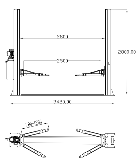 Katool KT-H105 10,000 lb Two Post Vehicle Lift | Base Plate Car Lift
