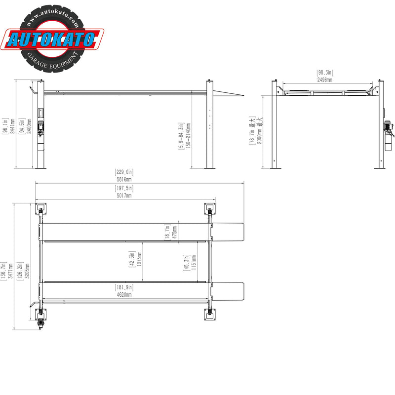 Katool KT-4H110 11,000lbs Four Post Lift
