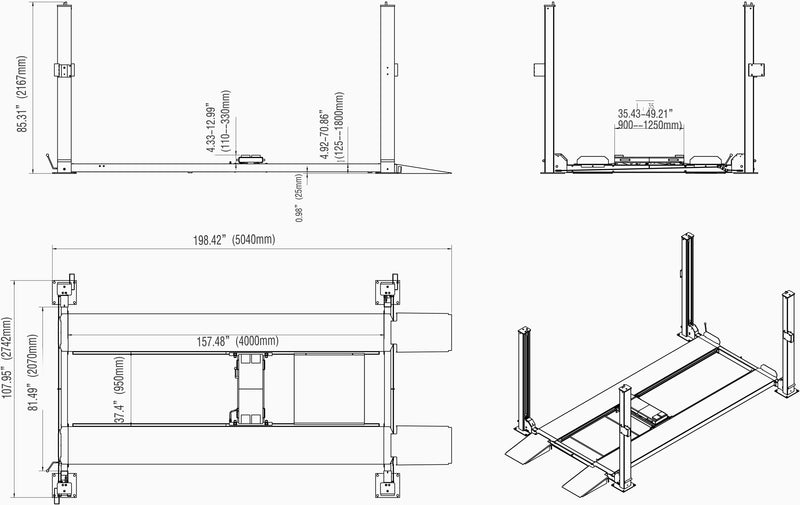 Katool KT-4H850 8,500 lb Heavy-Duty 4-Post Car Lift with Caster Kit
